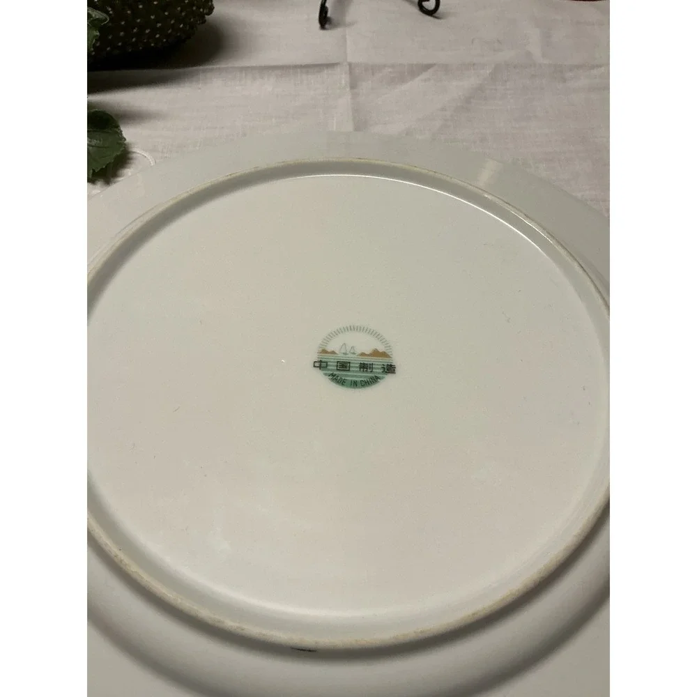 Vintage Porcelain Dinner Plate Pastel Blue Floral‎ Silver Trim